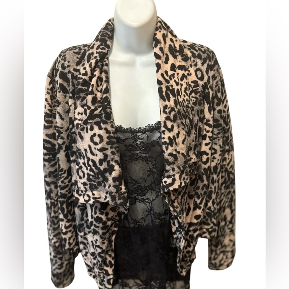 Forever 21 Leopard Print Short Open Cardigan Sweater Sz L Mob Wife Animal Print